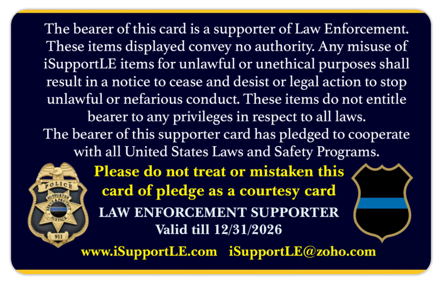 ISLE 2026 Law Enforcement Supporter Metal Pledge Card